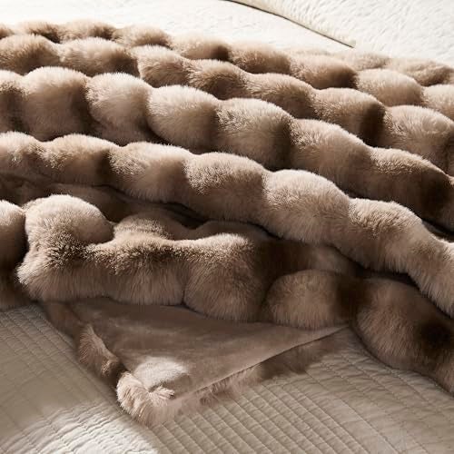 WDCOZY Luxury Bubble Throw Blanket, Faux Rabbit Fur Mink Plush Throw for Couch, Sofa and Bed, Soft Fluffy Fuzzy Furry Cozy Blanket, Thick and Warm for Women, 50x60 inches, Tie-Dye Grey, 950 GSM - Image 4