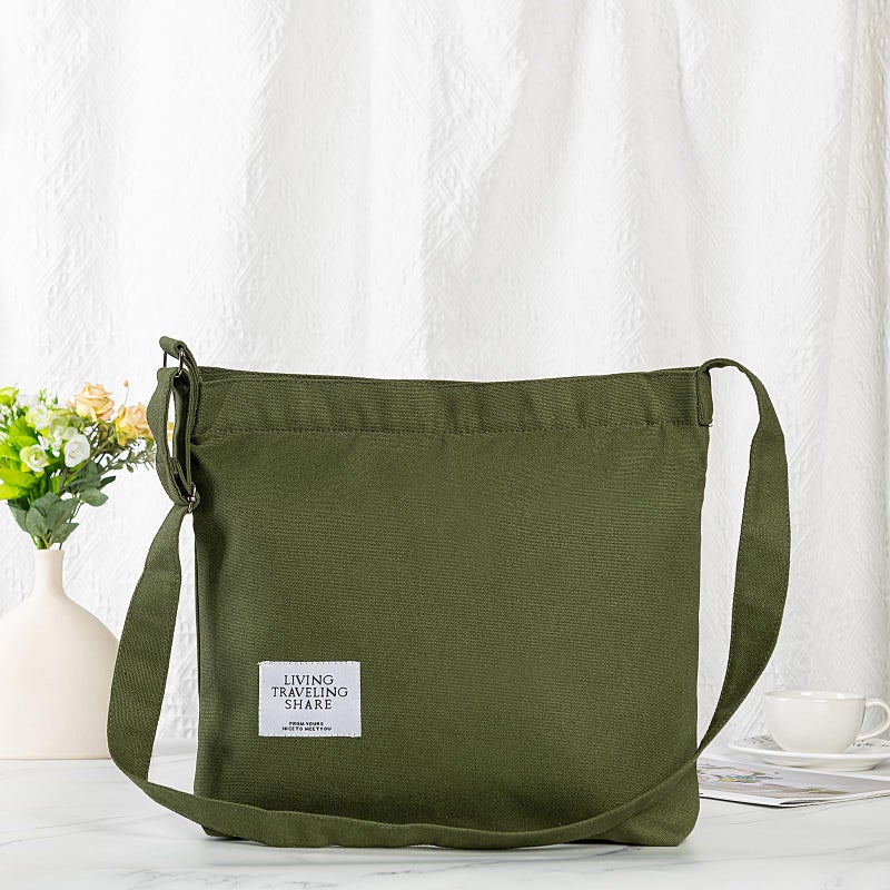 Covelin Women's Retro Large Size Canvas Shoulder Bag Hobo Crossbody Handbag Casual Tote Army Green - Image 5
