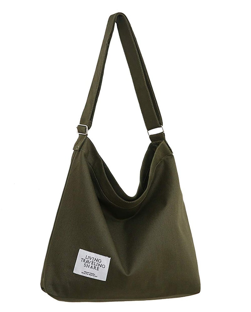 Covelin Women's Retro Large Size Canvas Shoulder Bag Hobo Crossbody Handbag Casual Tote Army Green - Image 1