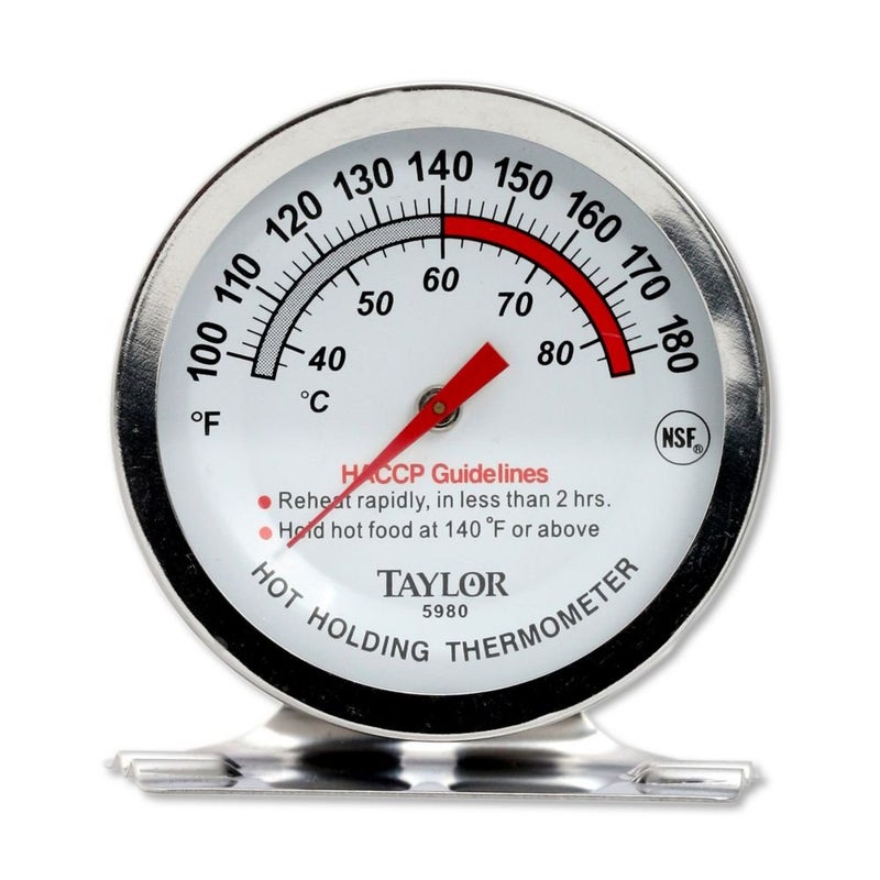 Taylor Precision 5980N Professional Series Hot Holding Thermometer, 2" dial with Stainless Steel casing, 100° to 180°F (38° to 82° C) Temperature Range, HACCP guidelines on dial face, Hangs or Stands - Image 4