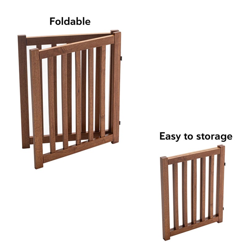 LZRS 2-Panel Wooden Free Standing Foldable Dog Gate Indoor â€“ Solid Hardwood 24" High, Step-Over Safety Pet Gate for Doorways, Stairs & Small Spaces - Indoor Use, Oak - Image 4