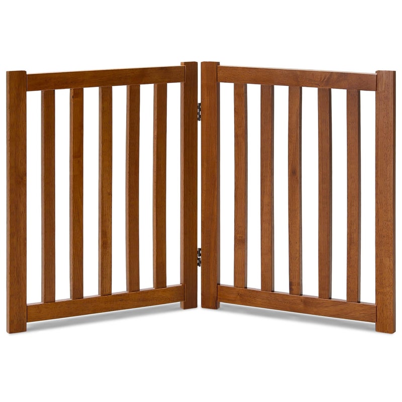 LZRS 2-Panel Wooden Free Standing Foldable Dog Gate Indoor â€“ Solid Hardwood 24" High, Step-Over Safety Pet Gate for Doorways, Stairs & Small Spaces - Indoor Use, Oak - Image 1