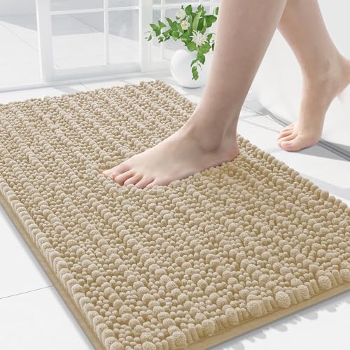 Arotive Luxury Chenille Bathroom Rug Mat, Extra Soft Thick Absorbent Shaggy Bath Rugs, Non-Slip Machine Wash Dry, Plush Bath Mats for Bathroom, Shower and Tub, 30x20, Beige - Image 1