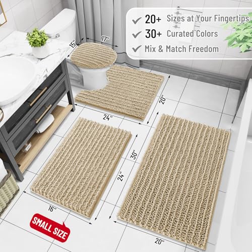 Arotive Luxury Chenille Bathroom Rug Mat, Extra Soft Thick Absorbent Shaggy Bath Rugs, Non-Slip Machine Wash Dry, Plush Bath Mats for Bathroom, Shower and Tub, 30x20, Beige - Image 2