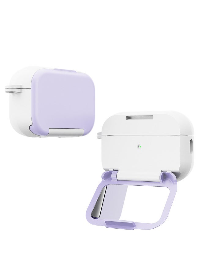 Generic - For AirPods 4 Headphone Set Creative Makeup Mirror For Apple1/2/3 Generation Pro2 Bluetooth Mobile Phone Bracket Simple-Colour:Cosmetic Mirror + Stand Hard Case-light Purple-Model:Airpods Pro/pro2 Universal (protective Case) - Image 1