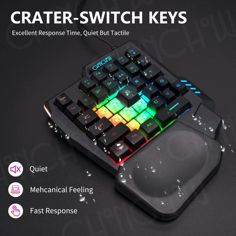 CHONCHOW One Handed Gaming Keyboard, 35 Keys, Rainbow LED, Wired USB, Ergonomic with Wrist Rest, Mini Portable, PS4/PS5/Xbox/PC/Laptop Compatible - Image 3