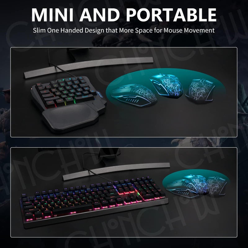 CHONCHOW One Handed Gaming Keyboard, 35 Keys, Rainbow LED, Wired USB, Ergonomic with Wrist Rest, Mini Portable, PS4/PS5/Xbox/PC/Laptop Compatible - Image 2