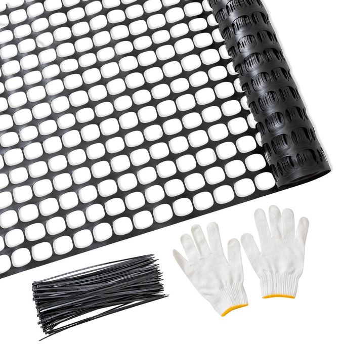 PotatoLife Plastic Mesh Fence Safety Fence 4x100 Roll with 100 Zip Ties Resuable Temporary Netting for Garden Fencing Construction Snow Fencing Animal Barrier Poultry Deer Patio Black