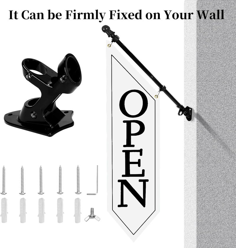 yeload 2 Pack OPEN Flag with Pole Kit - Heavy Duty Canvas Open Banner for Business Storefront, 42x12 Inch Outdoor Double-Sided Sign with Bracket - Advertising Signage for Retail & Shops (White) - Image 2