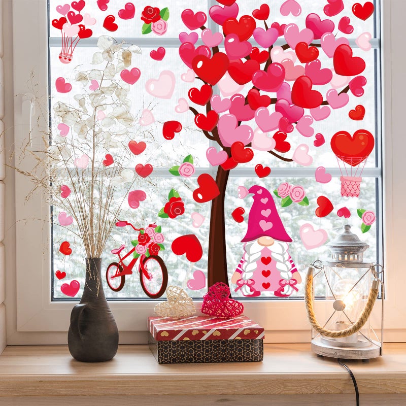 Whaline 6 Sheet Valentine's Day Window Clings Large Gnome Heart Window Decals Double-Sided Red Pink Window Decor for Valentine's Day Wedding Anniversary Home Office School Decor Party Supplies - Image 2