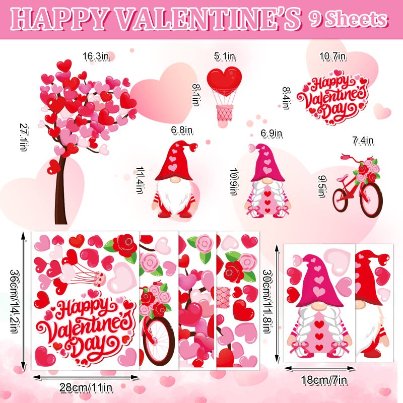 Whaline 6 Sheet Valentine's Day Window Clings Large Gnome Heart Window Decals Double-Sided Red Pink Window Decor for Valentine's Day Wedding Anniversary Home Office School Decor Party Supplies - Image 5