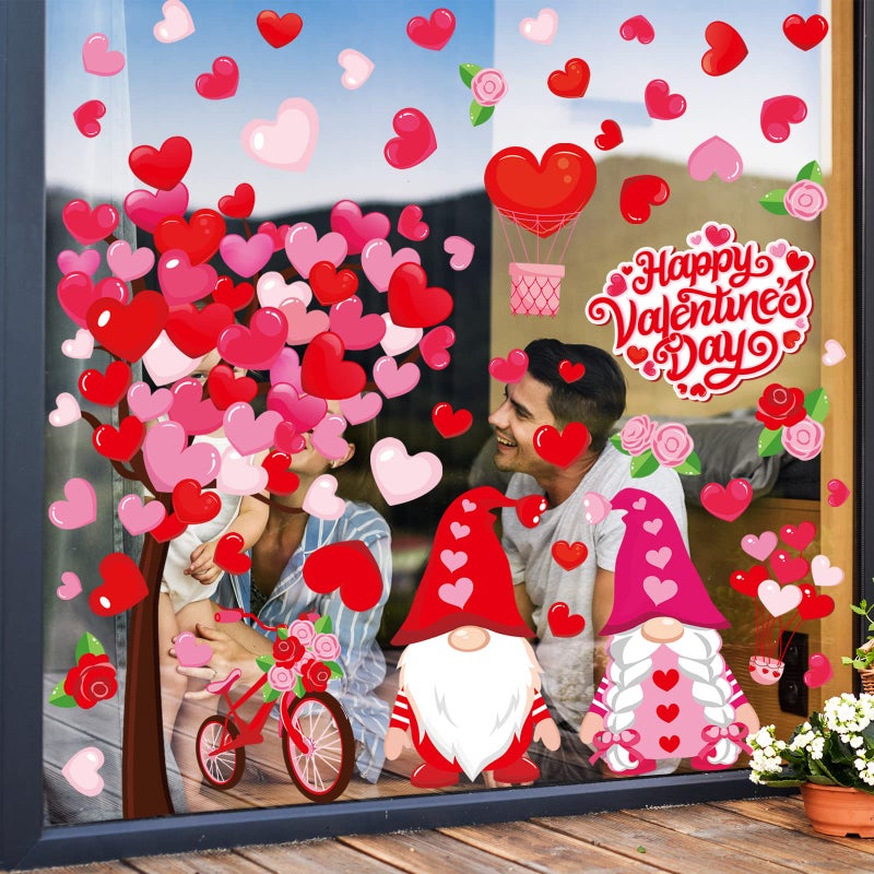 Whaline 6 Sheet Valentine's Day Window Clings Large Gnome Heart Window Decals Double-Sided Red Pink Window Decor for Valentine's Day Wedding Anniversary Home Office School Decor Party Supplies - Image 4