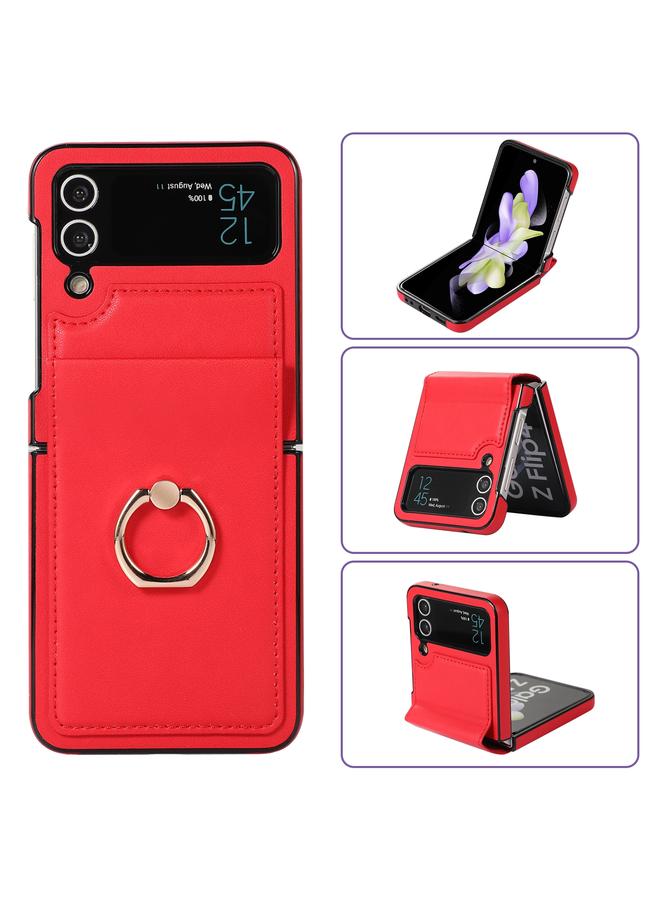 اس-توب جراب لهاتف Samsung Galaxy Z Flip3 بتغطية كاملة قابلة للطي بلون سادة من مادة البولي يوريثان مع حلقة - Image 1