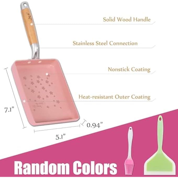 Silk Route Japanese Omelette Pan Non Stick Tamagoyaki Egg Pan Rectangle Small Frying Pan 7 X 5 Pink - Image 4
