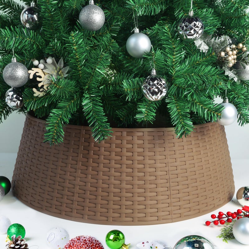 Blissun Christmas Tree Ring 285 Plastic Christmas Tree Collar Christmas Tree Skirt for Artificial Christmas Trees Decoration Extra Large Brown
