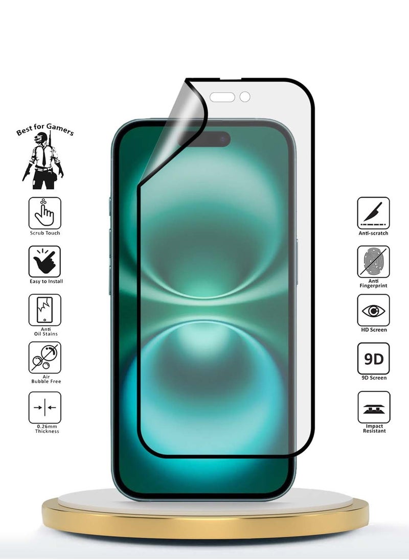 واقي شاشة مرن غير لامع ومضاد لبصمات الأصابع من نانو سيراميك لهاتف Apple iPhone 16 Plus 2024 شفاف / أسود