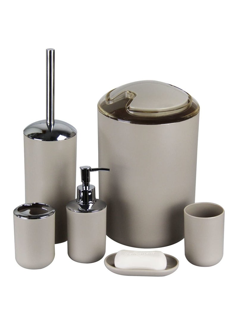 Bathroom Accessories Set, 6-Piece Plastic Gift Set, Toothbrush Holder, Toothbrush Cup, soap Dispenser, soap Dish, Toilet Brush Holder, Trash can(Taupe)  - Image 1