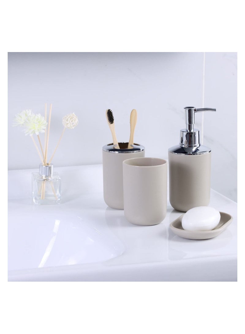 Bathroom Accessories Set, 6-Piece Plastic Gift Set, Toothbrush Holder, Toothbrush Cup, soap Dispenser, soap Dish, Toilet Brush Holder, Trash can(Taupe)  - Image 5