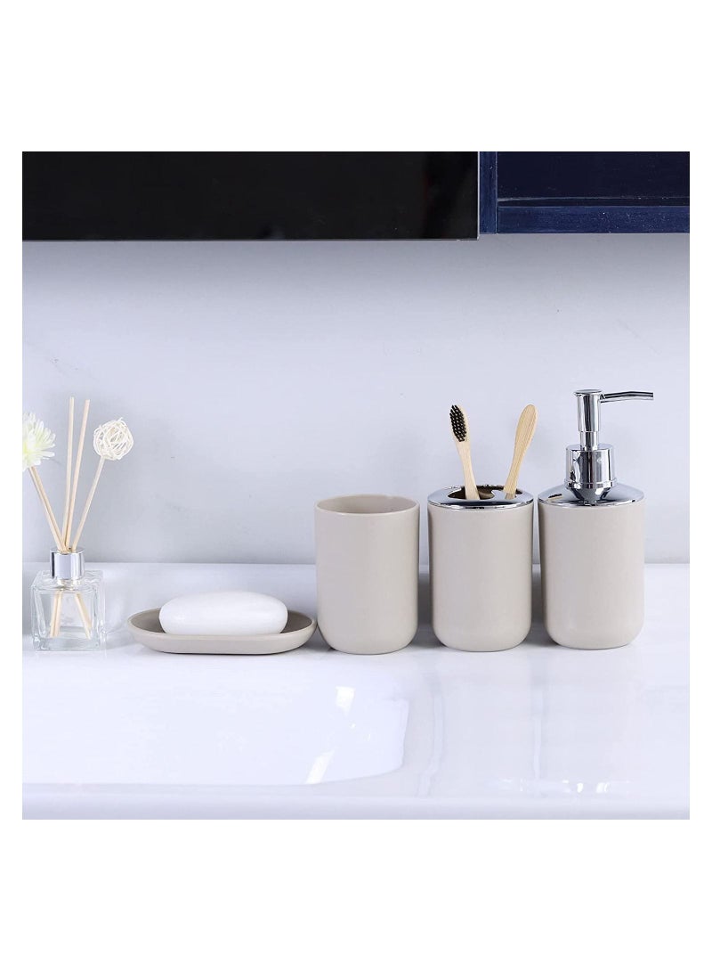 Bathroom Accessories Set, 6-Piece Plastic Gift Set, Toothbrush Holder, Toothbrush Cup, soap Dispenser, soap Dish, Toilet Brush Holder, Trash can(Taupe)  - Image 4