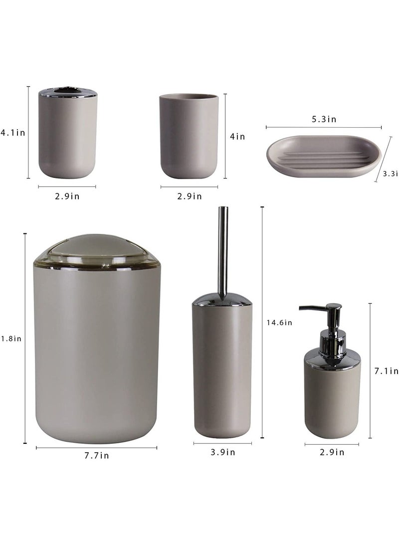 Bathroom Accessories Set, 6-Piece Plastic Gift Set, Toothbrush Holder, Toothbrush Cup, soap Dispenser, soap Dish, Toilet Brush Holder, Trash can(Taupe)  - Image 3