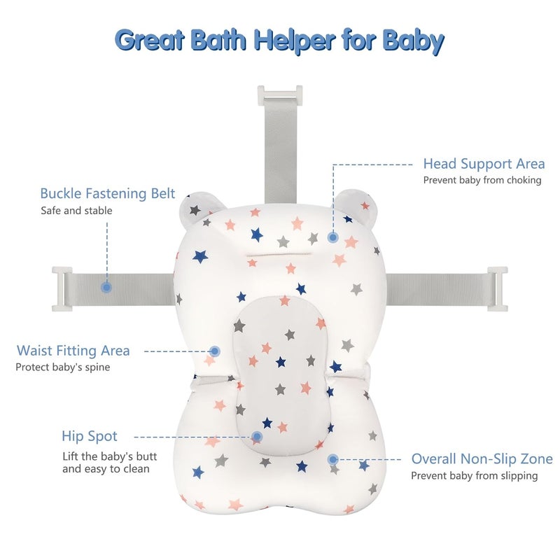 Colorlife Baby Bath Seat Support Net Infant Bathing Seat Support Mat Adjustable Comfortable NonSlip ThreePointed Baby Shower Net Bathtub Sit Up Mesh for Newborn 06 MonthsStarNo Bathtub - Image 3