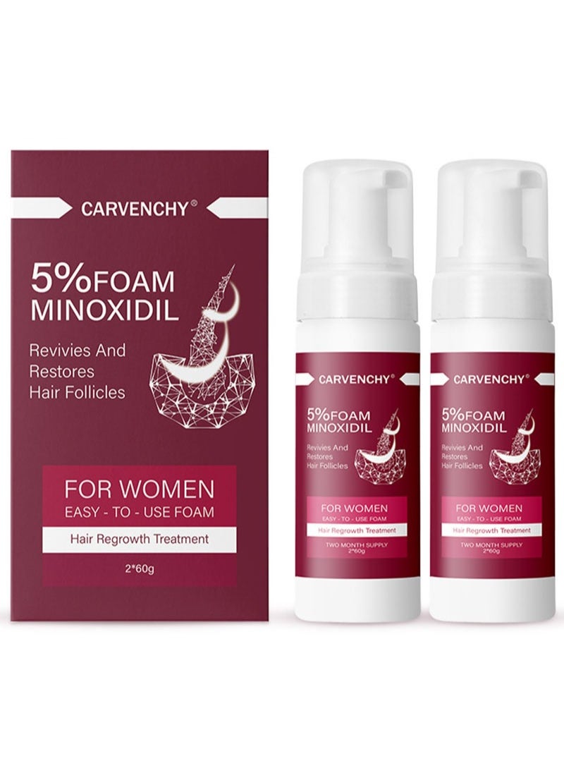 CARVENCHY - 5% Minoxidil Foam for Hair Thinning and Hair Loss, Revivies And Restores Hair Follicles,Hair Growth Treatment for Women's Thicker and Fuller Hair,Easy-to-use Foam 2 Pack of 60g - Image 1