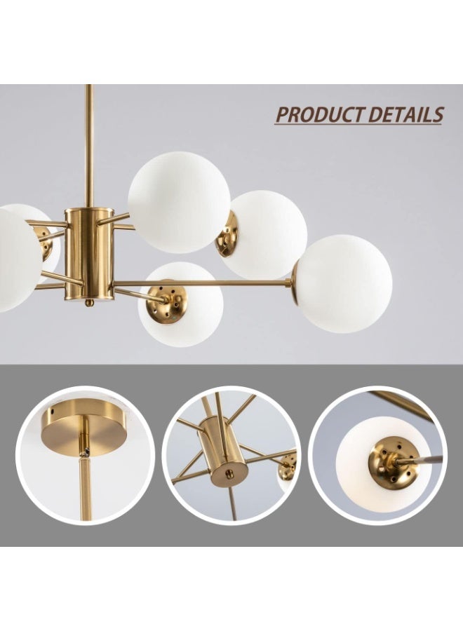 YD 8-Light Gold Sputnik Chandelier – Modern Glass Globe Pendant Light Fixture for Kitchen Island, Dining Room & Living Room - Image 4
