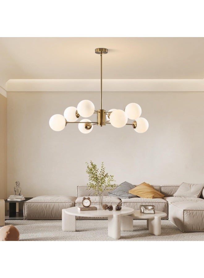 YD 8-Light Gold Sputnik Chandelier – Modern Glass Globe Pendant Light Fixture for Kitchen Island, Dining Room & Living Room - Image 5