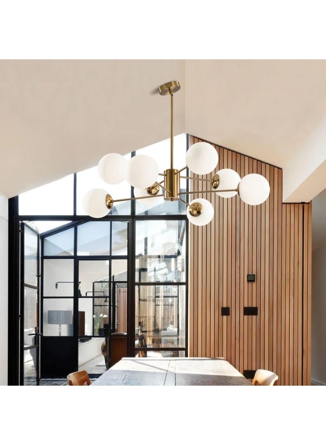 YD 8-Light Gold Sputnik Chandelier – Modern Glass Globe Pendant Light Fixture for Kitchen Island, Dining Room & Living Room - Image 2