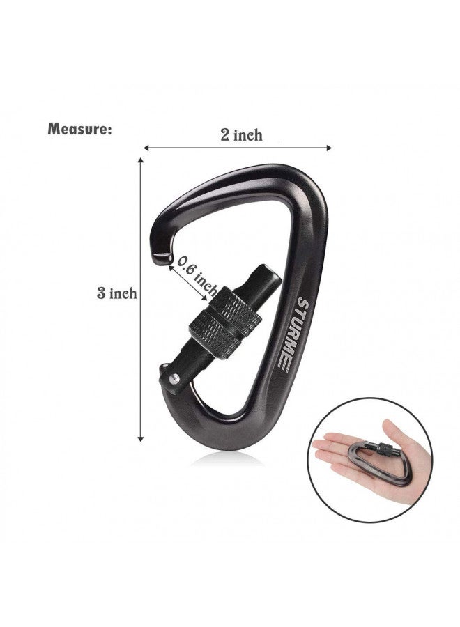 STURME Carabiner Clip 12KN Aluminium Wiregate Lightweight Heavy Duty Large Strong Durable D-Ring Hooks Spring Snap Link Keychain Clips Set for Hammock Improved Design for 2024 (Black) - Image 1