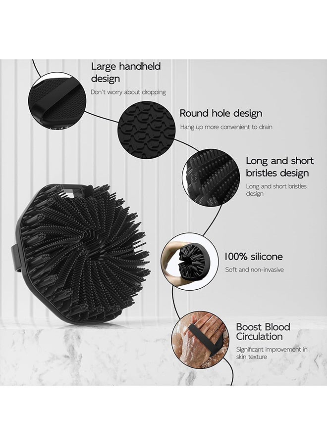 قطعتان من مقشر الجسم المصنوع من السيليكون، غسول مقشر للجسم، فرشاة استحمام للجسم لتقشير فعال أثناء الاستحمام وتدليك لطيف (أسود ورمادي) - Image 3