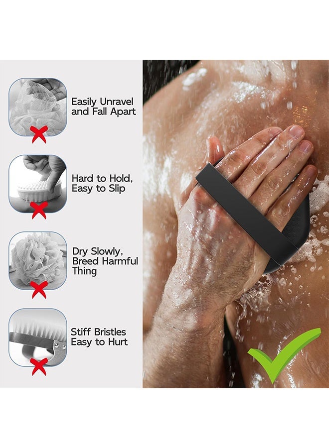 قطعتان من مقشر الجسم المصنوع من السيليكون، غسول مقشر للجسم، فرشاة استحمام للجسم لتقشير فعال أثناء الاستحمام وتدليك لطيف (أسود ورمادي) - Image 5