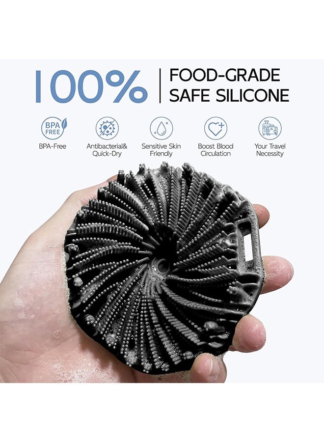 قطعتان من مقشر الجسم المصنوع من السيليكون، غسول مقشر للجسم، فرشاة استحمام للجسم لتقشير فعال أثناء الاستحمام وتدليك لطيف (أسود ورمادي) - Image 2