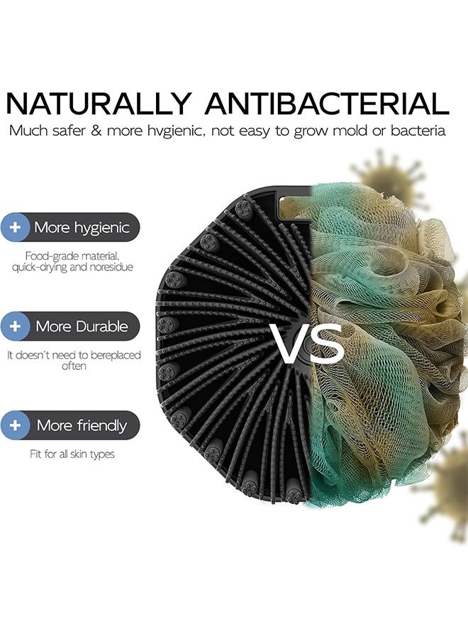 قطعتان من مقشر الجسم المصنوع من السيليكون، غسول مقشر للجسم، فرشاة استحمام للجسم لتقشير فعال أثناء الاستحمام وتدليك لطيف (أسود ورمادي) - Image 4