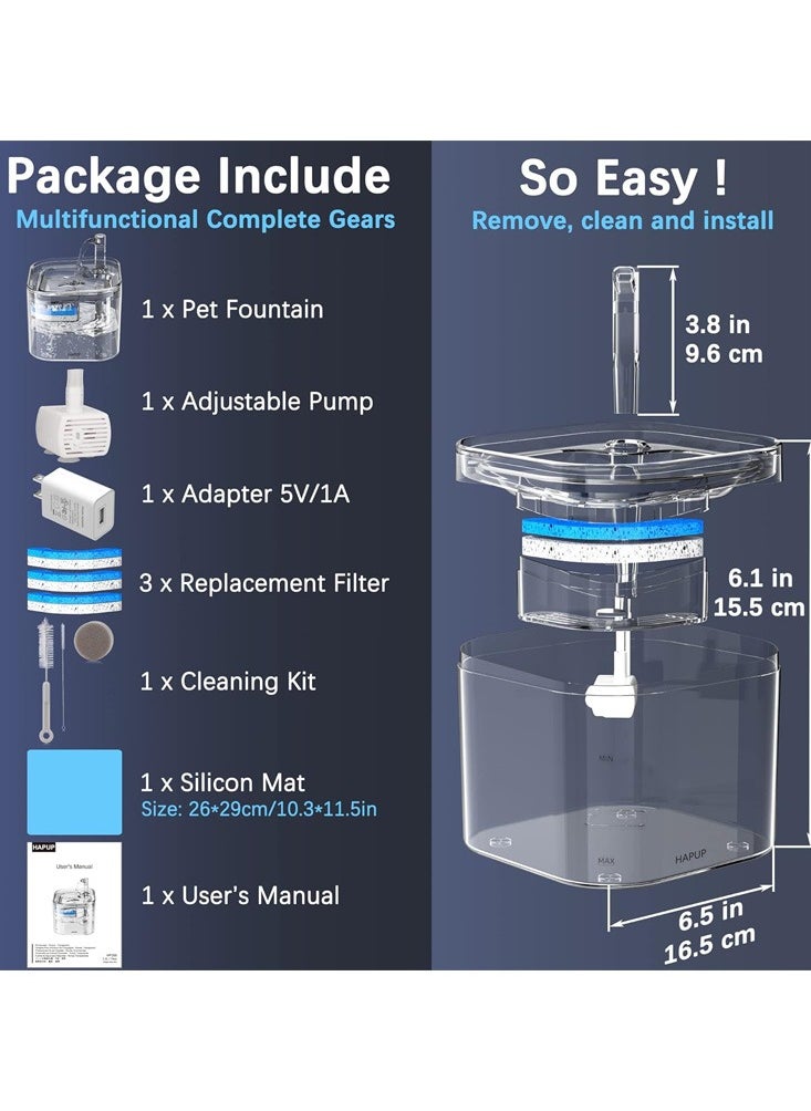 Smart Sensing Cat Water Fountain Water Dispenser with Automatic 2L Water Volume, Dog Water Fountain, Ultra Quiet Pet Water Fountain for Cats Inside, BPA-Free