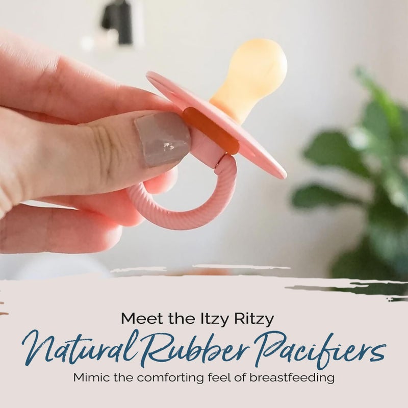 Itzy Ritzy Natural Rubber Newborn Pacifiers (Set of 2) â€“ Baby Pacifiers with Cherry-Shaped Nipple & Large Air Holes for Added Safety; Set of 2 Binkies in Blossom & Rosewood (Ages 0 â€“ 6 Months) - Image 5