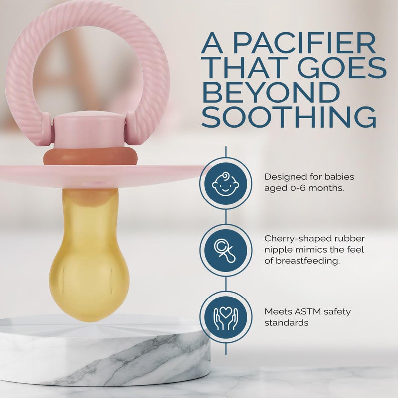 Itzy Ritzy Natural Rubber Newborn Pacifiers (Set of 2) â€“ Baby Pacifiers with Cherry-Shaped Nipple & Large Air Holes for Added Safety; Set of 2 Binkies in Blossom & Rosewood (Ages 0 â€“ 6 Months) - Image 3