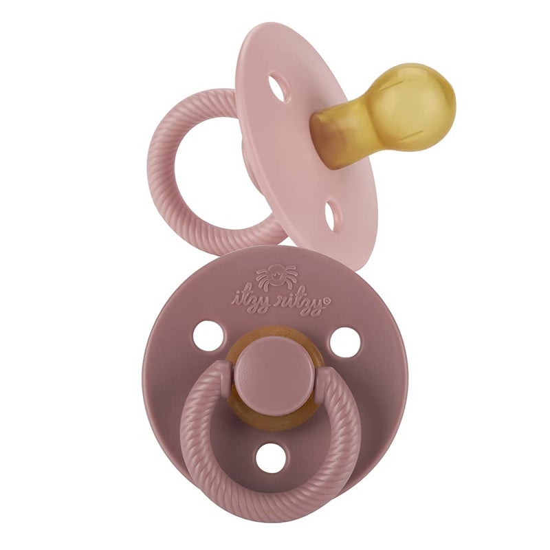 Itzy Ritzy Natural Rubber Newborn Pacifiers (Set of 2) â€“ Baby Pacifiers with Cherry-Shaped Nipple & Large Air Holes for Added Safety; Set of 2 Binkies in Blossom & Rosewood (Ages 0 â€“ 6 Months) - Image 1