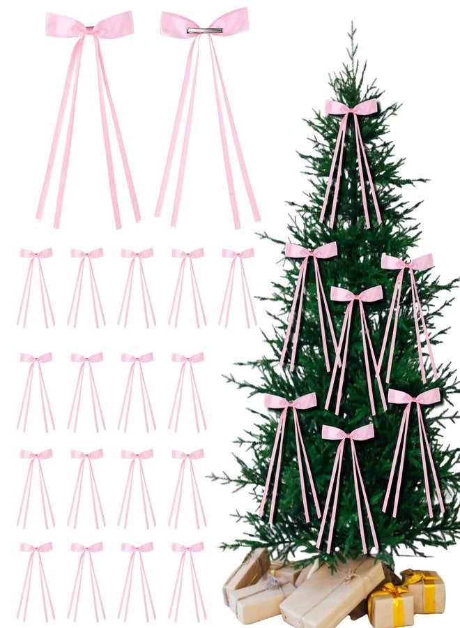 Daifunli 48 Pcs Valentine's Day Bows Pink Tree Decorations Coquette Bow Hair Clips with Tassel Ribbon Women for Valentines Gift Wrapping Bows for Tree Decoration Holiday Party Basket Ornaments - Image 1