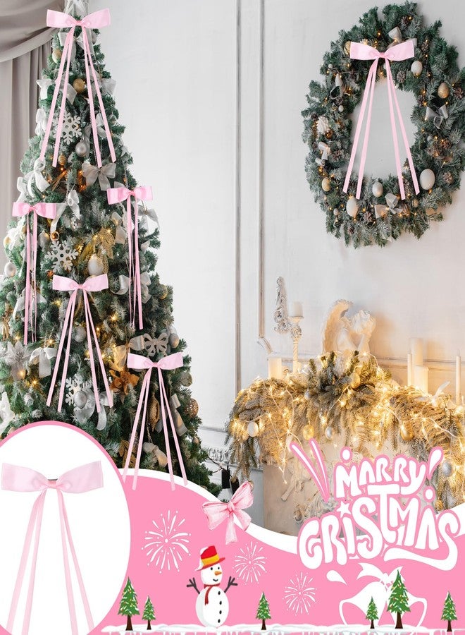 Daifunli 48 Pcs Valentine's Day Bows Pink Tree Decorations Coquette Bow Hair Clips with Tassel Ribbon Women for Valentines Gift Wrapping Bows for Tree Decoration Holiday Party Basket Ornaments - Image 3