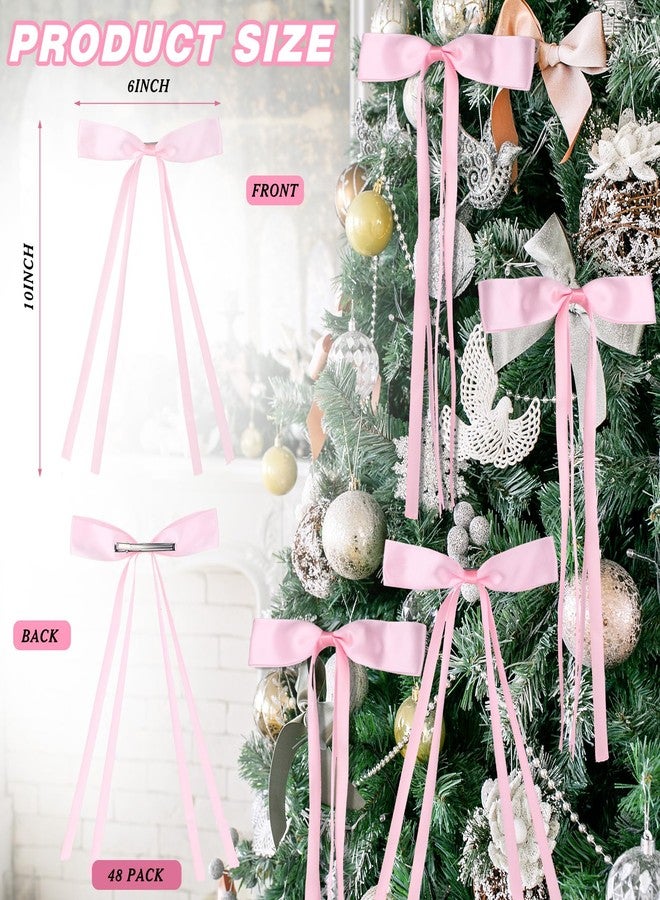 Daifunli 48 Pcs Valentine's Day Bows Pink Tree Decorations Coquette Bow Hair Clips with Tassel Ribbon Women for Valentines Gift Wrapping Bows for Tree Decoration Holiday Party Basket Ornaments - Image 2