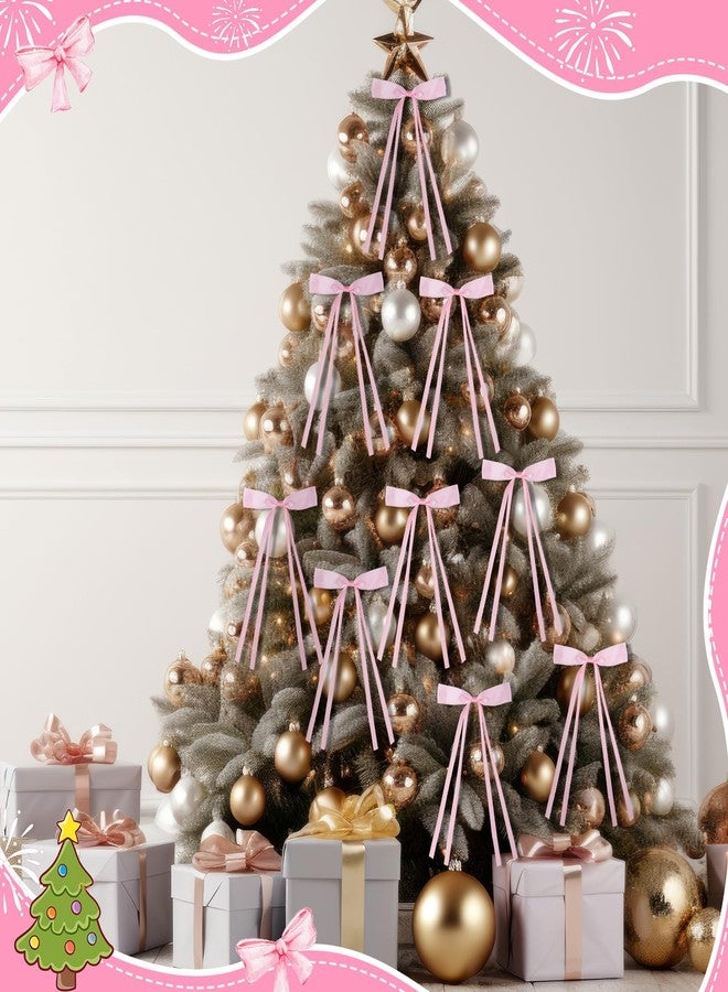 Daifunli 48 Pcs Valentine's Day Bows Pink Tree Decorations Coquette Bow Hair Clips with Tassel Ribbon Women for Valentines Gift Wrapping Bows for Tree Decoration Holiday Party Basket Ornaments - Image 5