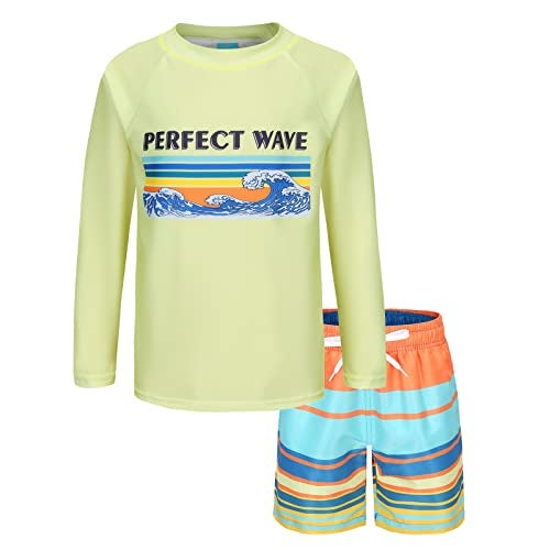 HowJoJo Boys Rash Guard Set Long Sleeve Swim Set Two Piece Swimsuits Swim Trunks and Swim Shirt Sets Size 16/7-16 - Image 4