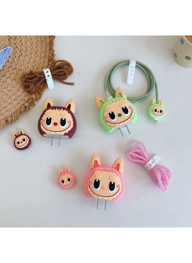 2024 Four-piece Charger Protective Cover For Apple 15 Fast Charging Protective Cover 18W/20W Charger-Specifications:151. Papa Strawberry Bear (set Of Four) Big And Small Heads + 1.4m Wire Rope + Tie - Image 2