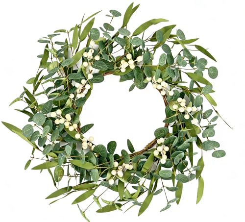Pinkpum 20'' Eucalyptus Wreath for Front Door Porch Window Green Decor for Home Farmhouse Wall Spring Summer Fall Outdoor Indoor All Seasons - Image 1