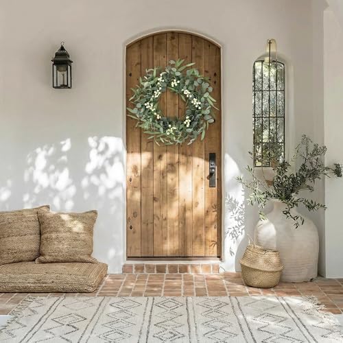 Pinkpum 20'' Eucalyptus Wreath for Front Door Porch Window Green Decor for Home Farmhouse Wall Spring Summer Fall Outdoor Indoor All Seasons - Image 5