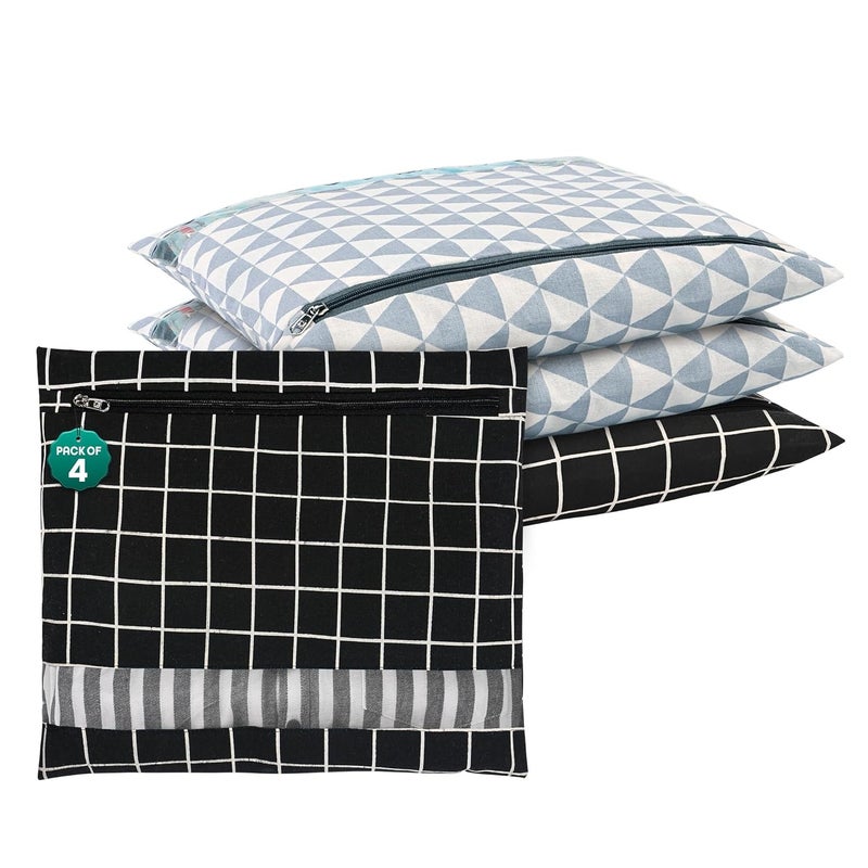 Kuber Industries 4 Pcs Clothes Storage Organizer Clothes Cover for TShirts Pants Shirts Salwar Suit Travel with Zip Printed Black Grey - Image 1