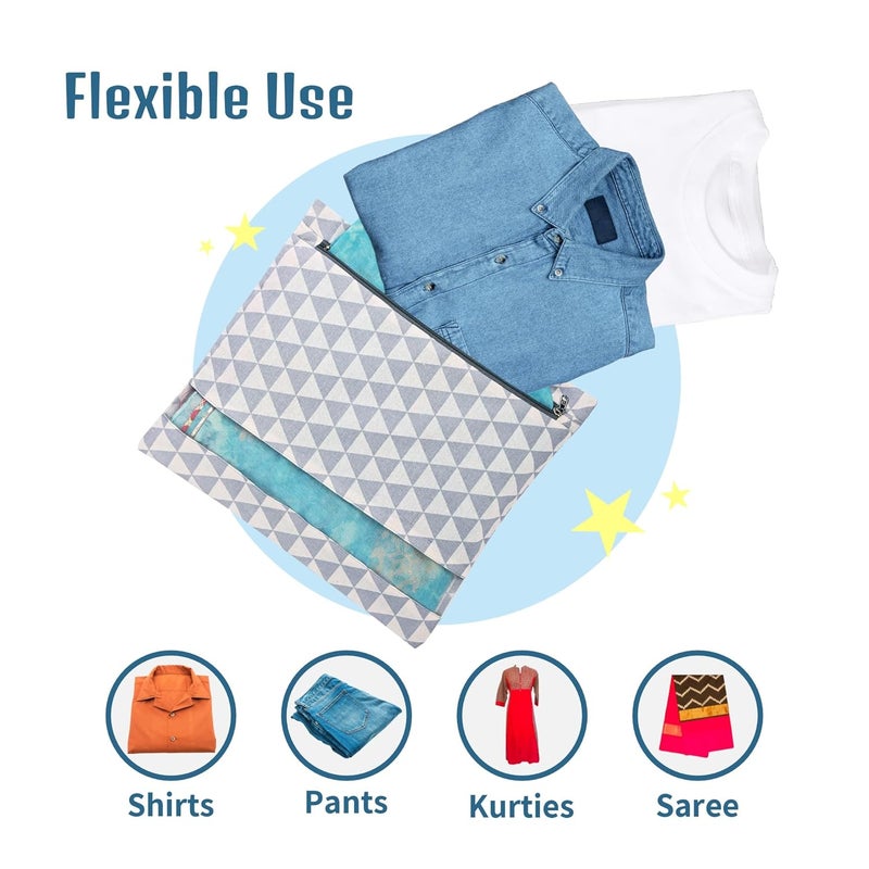 Kuber Industries 4 Pcs Clothes Storage Organizer Clothes Cover for TShirts Pants Shirts Salwar Suit Travel with Zip Printed Black Grey - Image 5