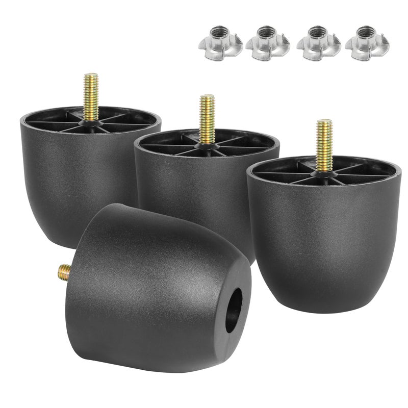 Masendelk 2.4 Inch Plastic Furniture Legs, Round Tapered Table Legs Black Sofa Legs Replacement Legs With M8 Hanger Bolts For Couch Table Sofa, Pack Of 4-72 X 60Mm - Image 1