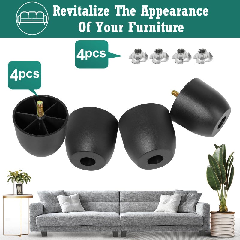 Masendelk 2.4 Inch Plastic Furniture Legs, Round Tapered Table Legs Black Sofa Legs Replacement Legs With M8 Hanger Bolts For Couch Table Sofa, Pack Of 4-72 X 60Mm - Image 4